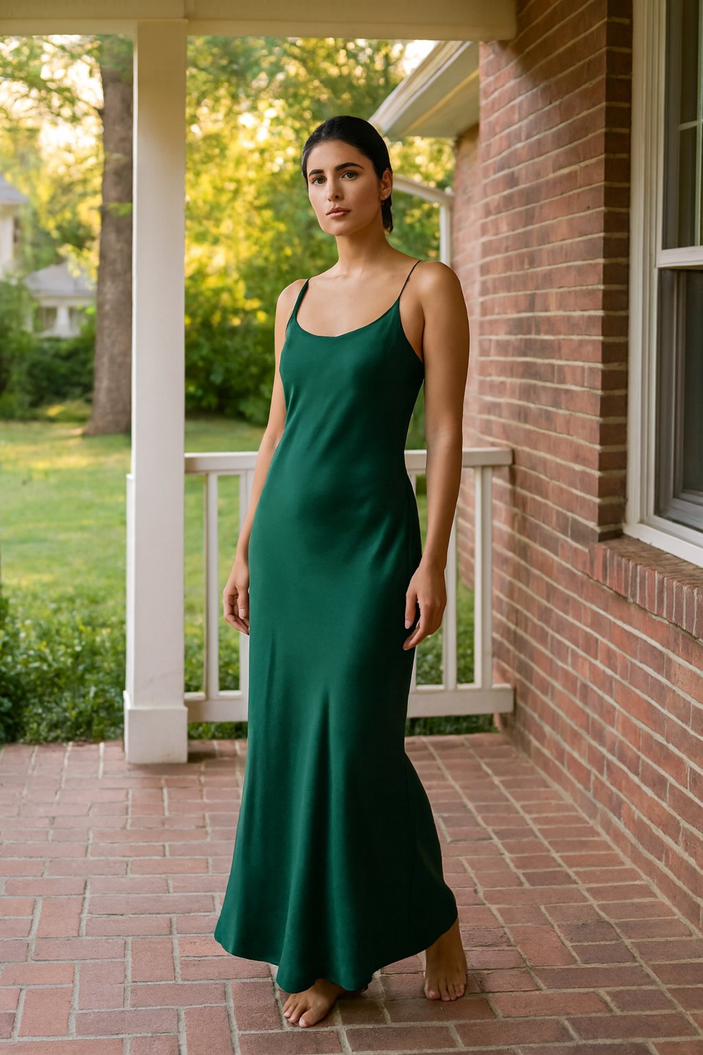 SatinWorks Green Satin Dress shown in a typical use setting