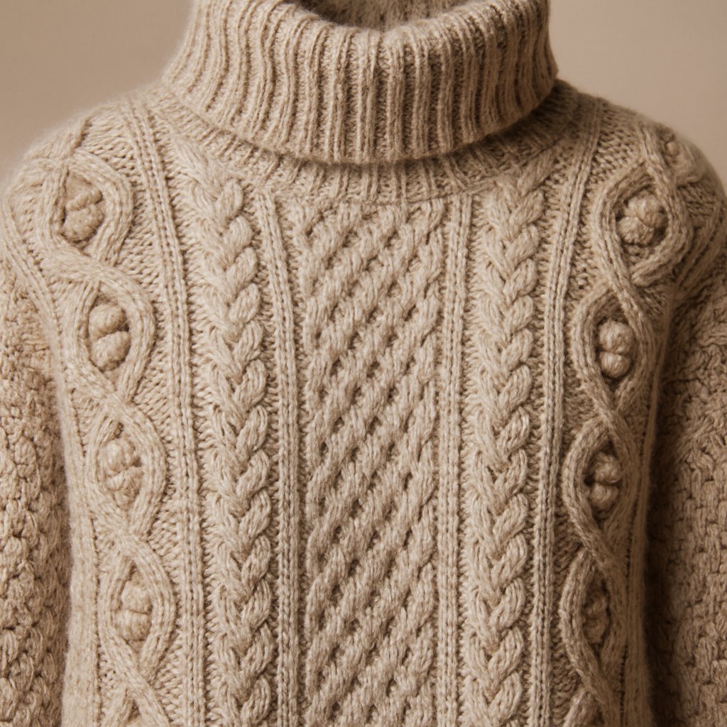 Close-up detail of WoolCraft Beige Wool Sweater