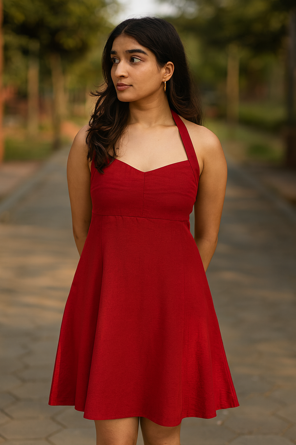Person using CottonWorks Red Cotton Dress