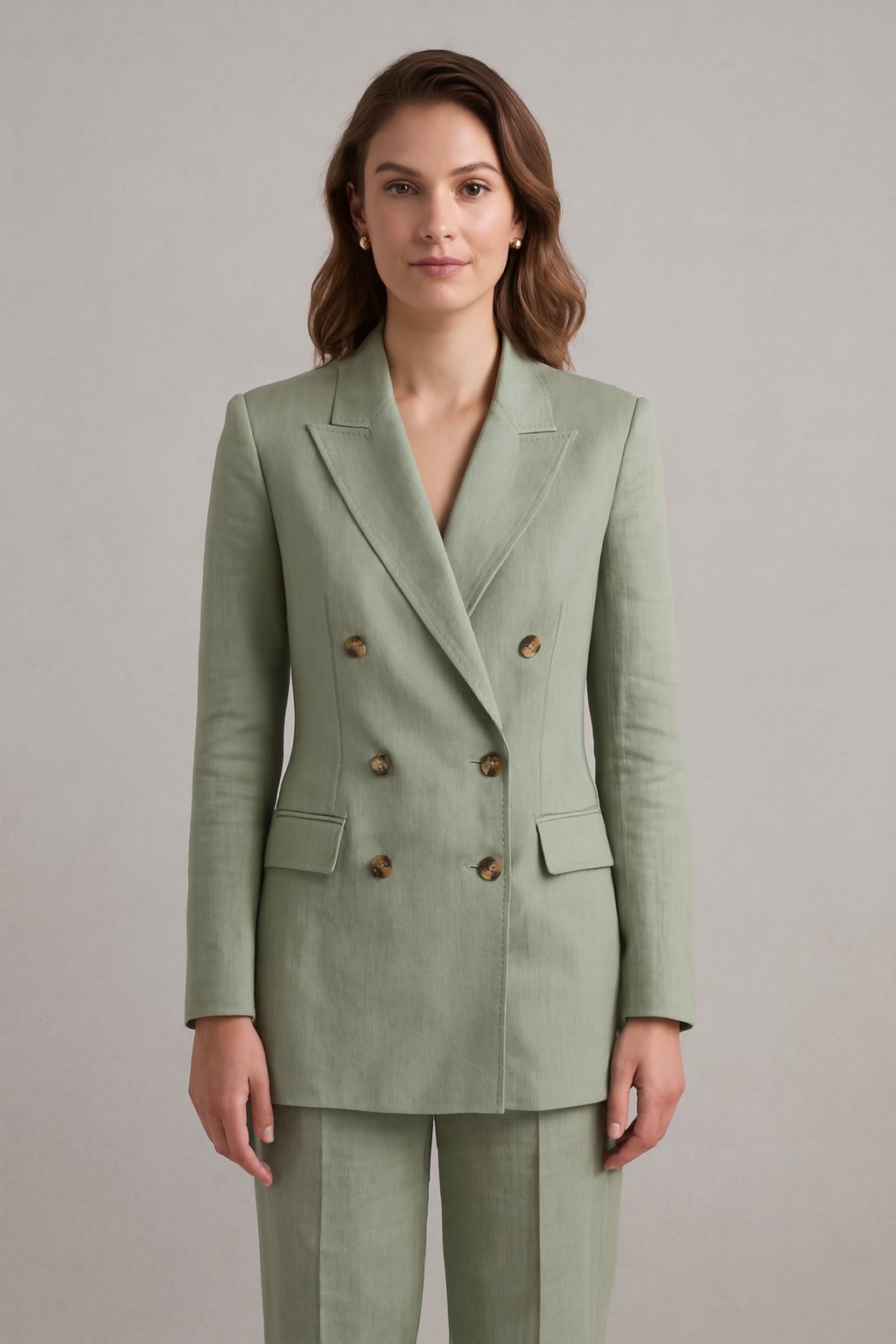 Person using LinenForm Light Green Linen Blazer